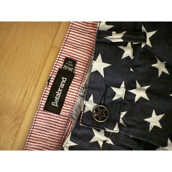 Betabrand Mens Patriotic American Star Print Chino Pants Navy Blue 34 X 32 - Picture 2 of 3